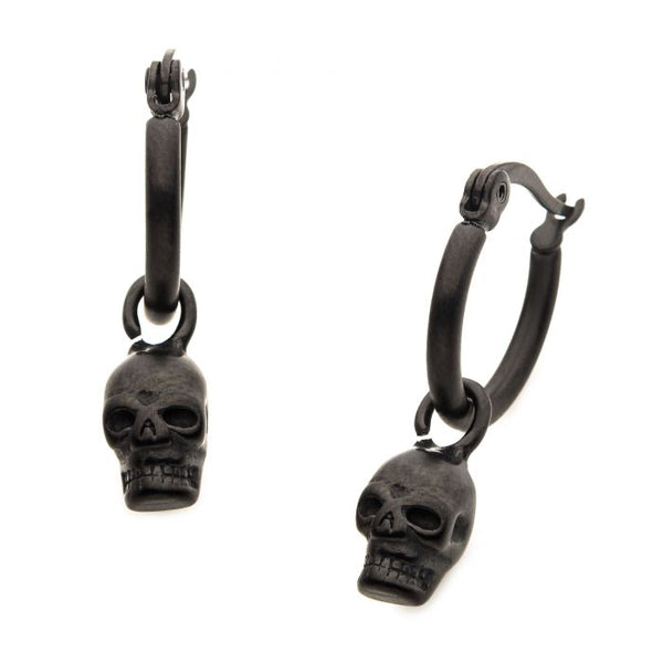 Stainless Steel Hoop with Skull Dangle Earrings