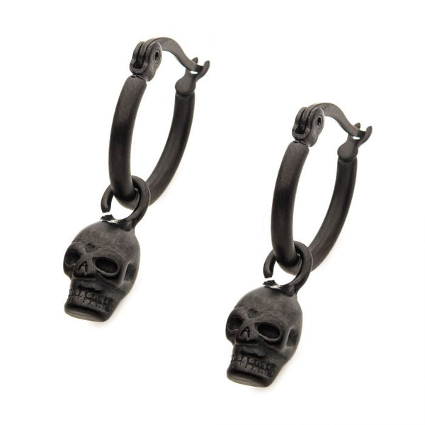 Stainless Steel Hoop with Skull Dangle Earrings