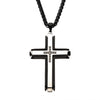 Load image into Gallery viewer, Stainless Steel Black Plated with Black CZs at the Center Cross Pendant with Black Wheat Chain