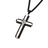 Load image into Gallery viewer, Stainless Steel Black Plated with Black CZs at the Center Cross Pendant with Black Wheat Chain