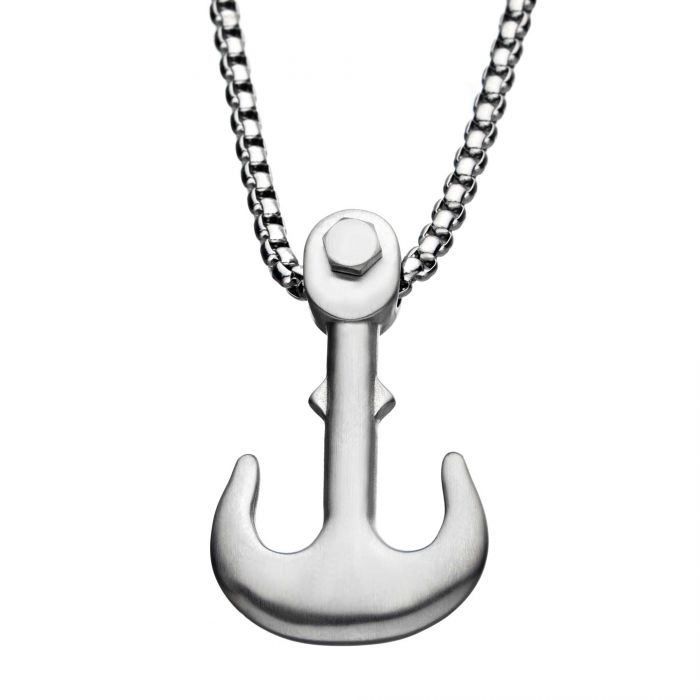 Matte Steel Man of War Anchor Pendant with Steel Bold Box Chain