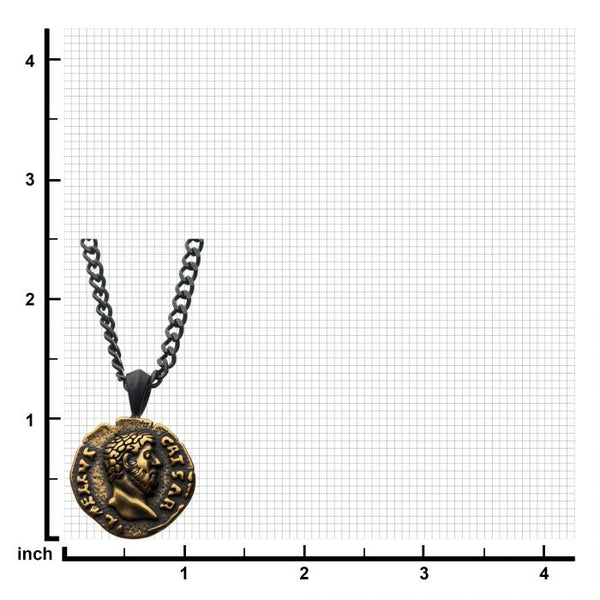 Steel Antiqued Coin Pendant with Chain