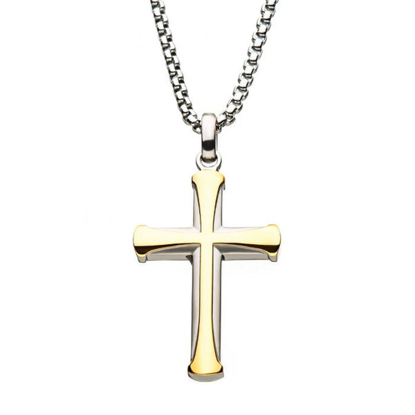 Stainless Steel Gold Plated Apostle Cross Pendant with Chain