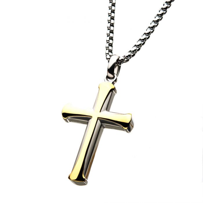 Stainless Steel Gold Plated Apostle Cross Pendant with Chain