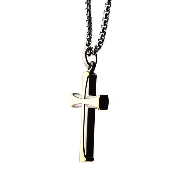 Stainless Steel Gold Plated Apostle Cross Pendant with Chain