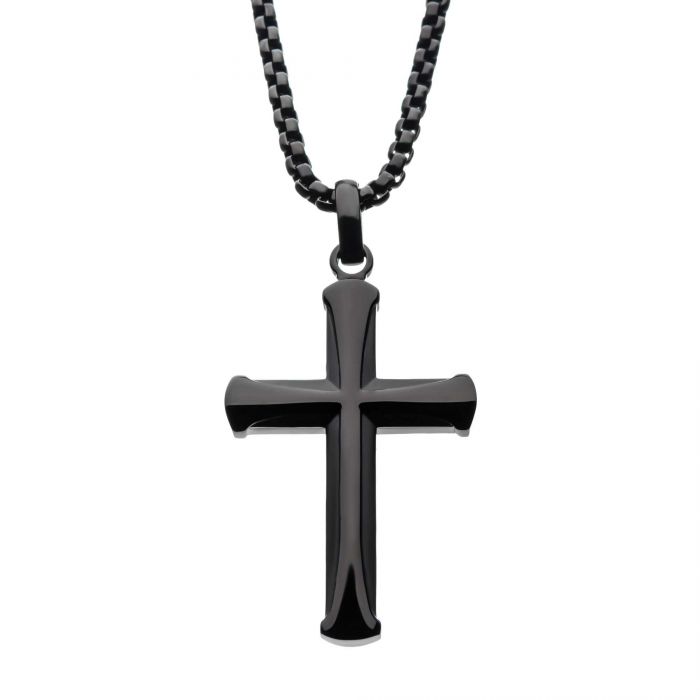 Stainless Steel Black Plated Apostle Cross Pendant with Chain