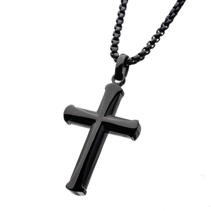 Stainless Steel Black Plated Apostle Cross Pendant with Chain