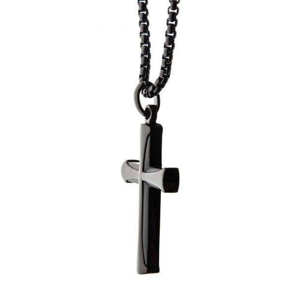 Stainless Steel Black Plated Apostle Cross Pendant with Chain