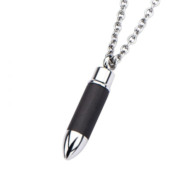 Stainless Steel and Carbon Graphite Bullet Pendant with 22 inch Chain