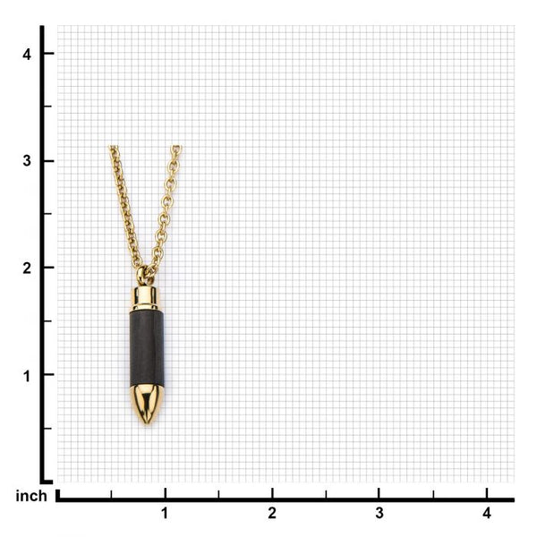 Stainless Steel Gold Plated and Carbon Graphite Bullet Pendant with 22 Chain