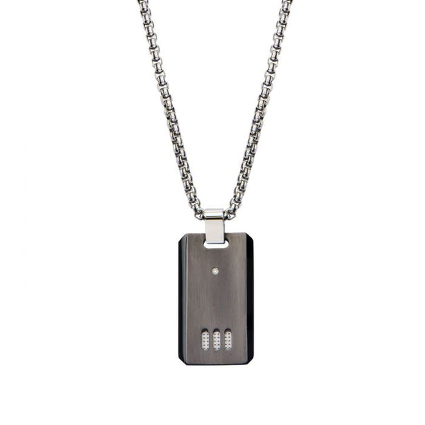 Black Plated Gun Metal Finish with CZ Dog Tag Pendant with Chain