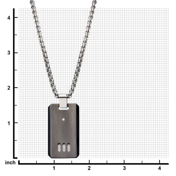 Black Plated Gun Metal Finish with CZ Dog Tag Pendant with Chain