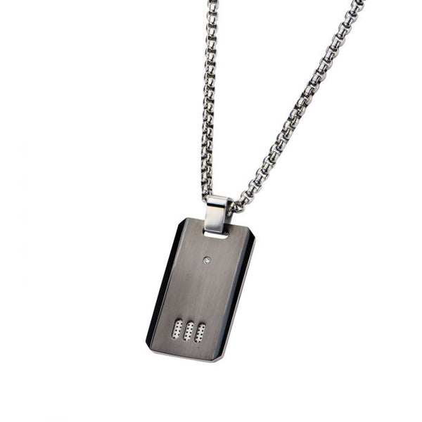 Black Plated Gun Metal Finish with CZ Dog Tag Pendant with Chain