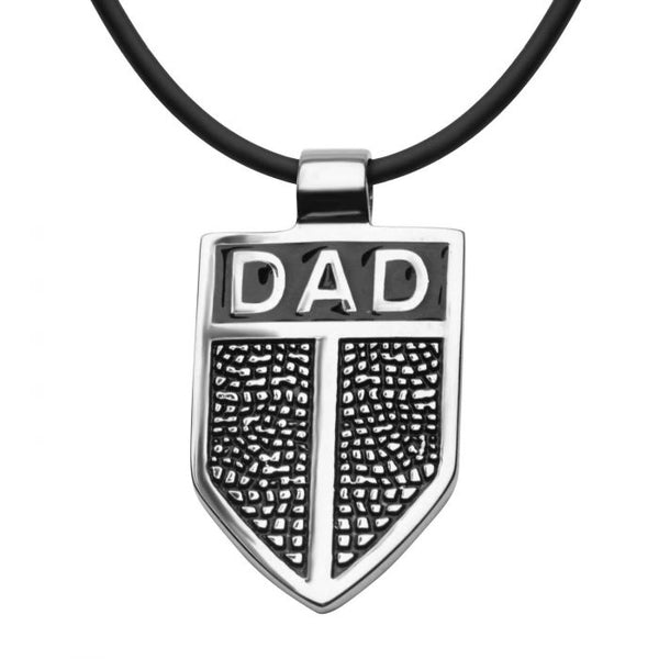 DAD Shield Pendant with Black Leather Cord Chain