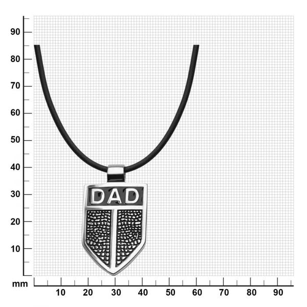 DAD Shield Pendant with Black Leather Cord Chain