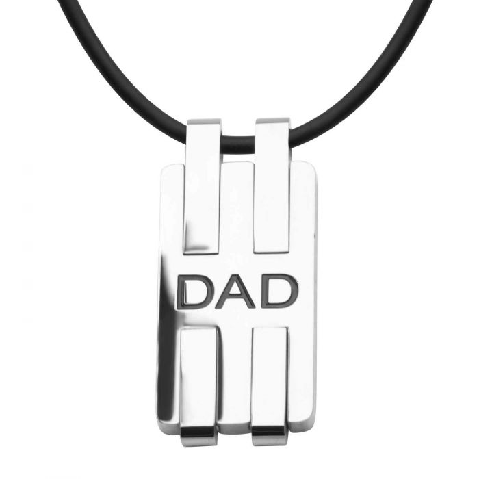 Modern Black Engraved DAD Dog Tag Pendant Leather Cord Chain