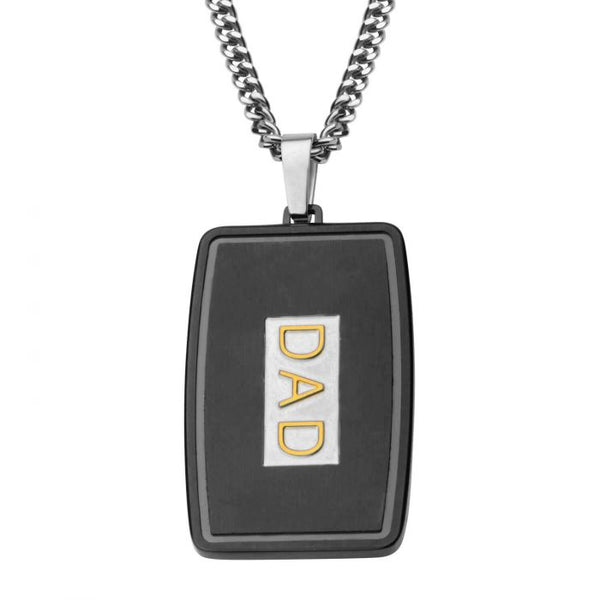 Black IP & Gold IP Engraved DAD Pendant with Chain