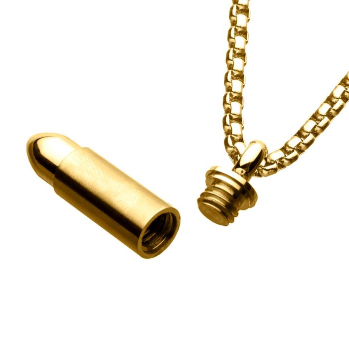 Stainless Steel & Gold IP Memorial Bullet Pendant with Gold IP Chain