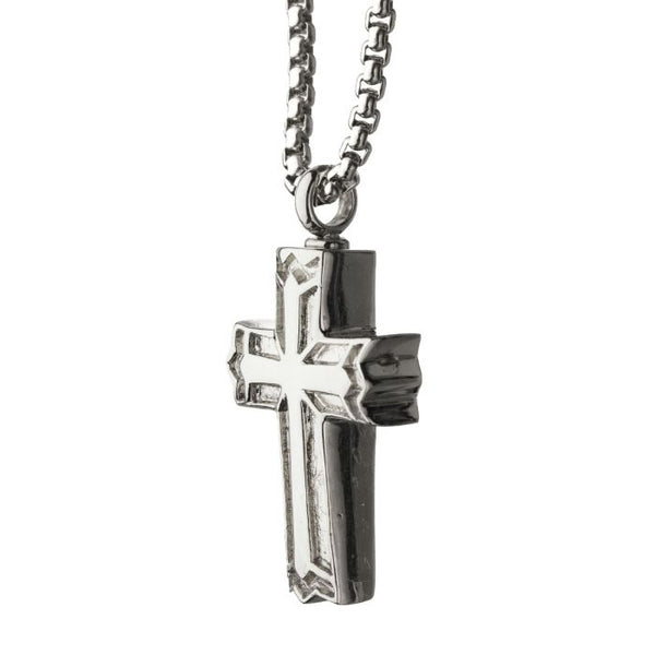 Stainless Steel Memorial Gothic Cross Pendant wiith Steel Box Chain