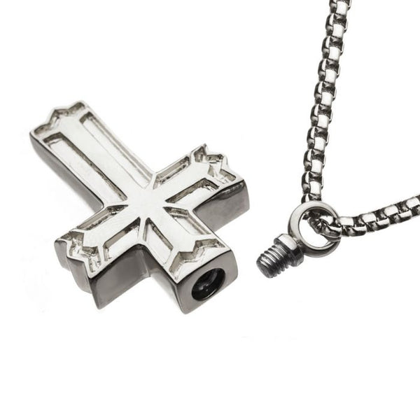 Stainless Steel Memorial Gothic Cross Pendant wiith Steel Box Chain