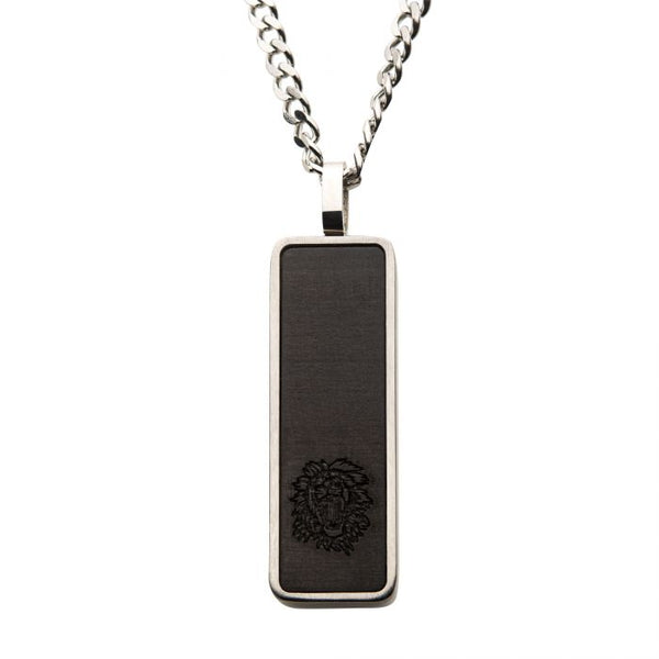 Carbon Fiber & Steel Dog Tag Pendant with Steel Curb Chain