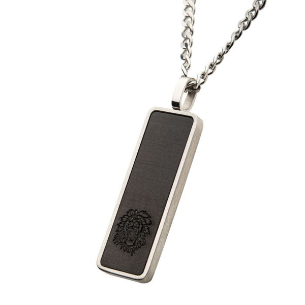 Carbon Fiber & Steel Dog Tag Pendant with Steel Curb Chain