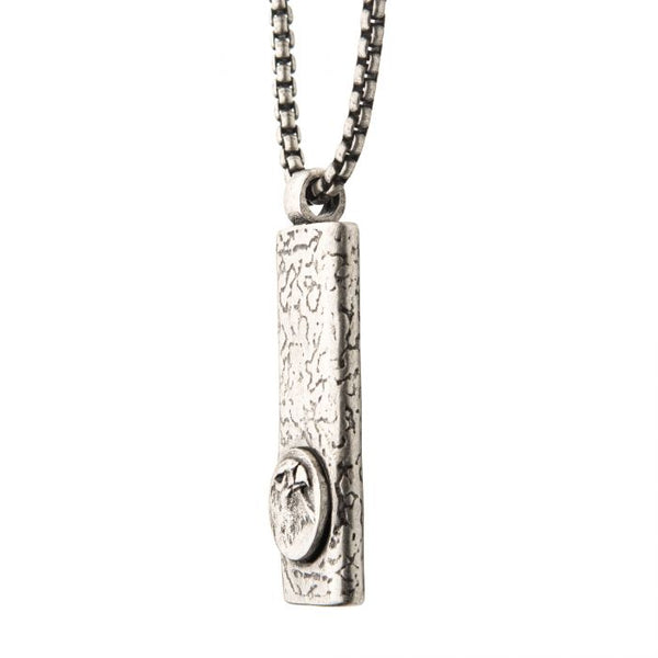 Stainless Steel Silver Plated Dog Tag Pendant with Eagle Head Inlay, with Steel Box Chain