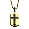 Load image into Gallery viewer, Black Plated Cross with Black CZ Inlay and 18K Gold Plated Dog Tag Pendant, with Steel Box Chain