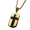 Load image into Gallery viewer, Black Plated Cross with Black CZ Inlay and 18K Gold Plated Dog Tag Pendant, with Steel Box Chain