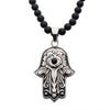 Load image into Gallery viewer, Stainless Steel with Centerpiece Black Agate Stone Hamsa Pendant, with Black Agate Stone Bead Necklace