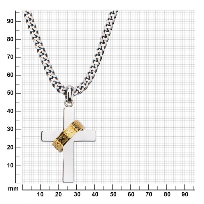 Gold Plated Ring in Steel Cross Pendant with Chain