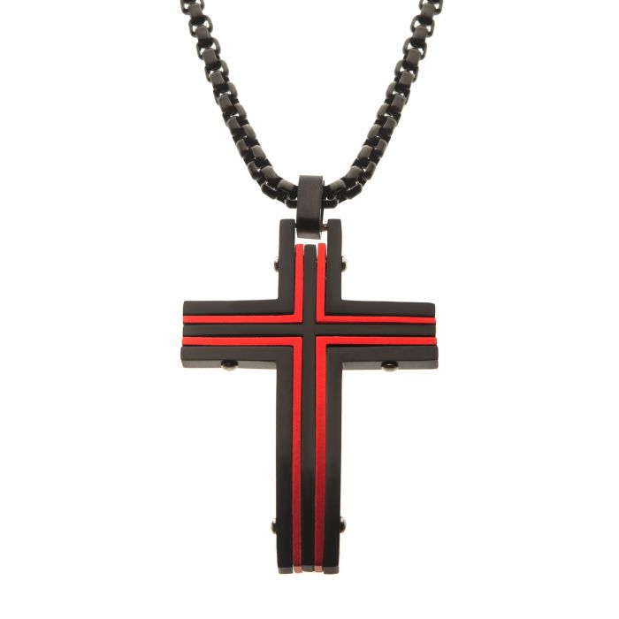 Black & Red Plated Dante Cross Pendant with Chain