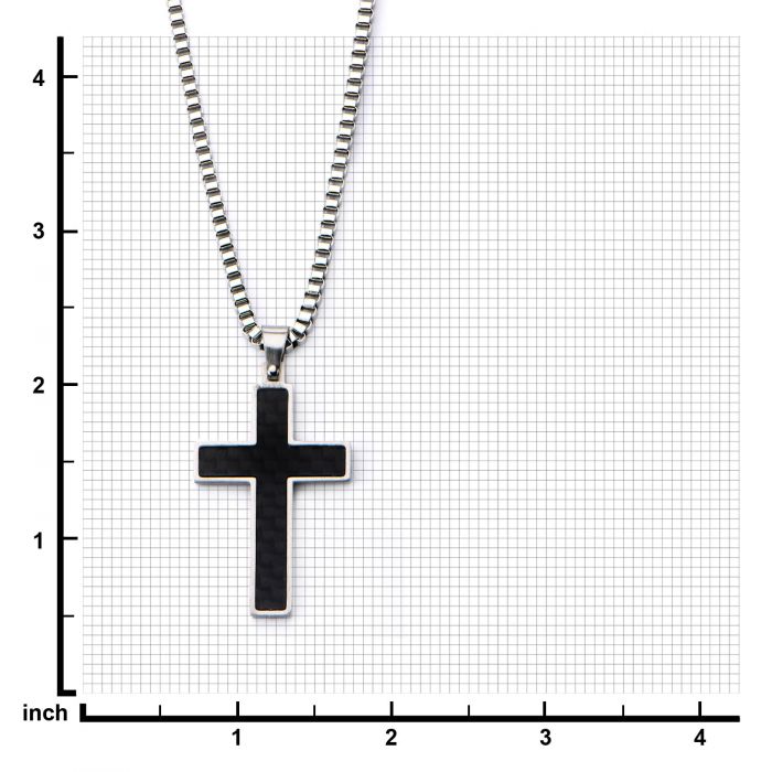 Black Solid Carbon Fiber Cross Pendant with Chain