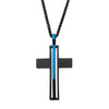 Load image into Gallery viewer, Matte Black Plated with Thin Blue Line Pendant with Chain