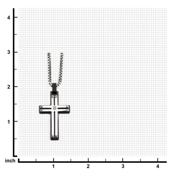 Black Plated and Stainless Steel Screw with Clear CZ Cross Pendant with Chain