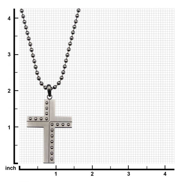 Stainless Steel Gun Metal Polish with Beaded Steel Cross Pendant with Chain