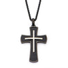 Load image into Gallery viewer, Thin Rose Gold Plated Cross Overlapped in Black Plated Cross Pendant with Matte Black Round Wheat Chain