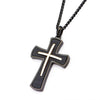 Load image into Gallery viewer, Thin Rose Gold Plated Cross Overlapped in Black Plated Cross Pendant with Matte Black Round Wheat Chain