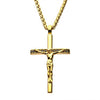 Load image into Gallery viewer, Stainless Steel Gold Plated with Black CZ Jesus Christ Crucifix Cross Pendant with Wheat Chain