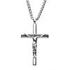 Load image into Gallery viewer, Stainless Steel with Black CZ Jesus Christ Crucifix Cross Pendant with Wheat Chain