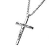 Load image into Gallery viewer, Stainless Steel with Black CZ Jesus Christ Crucifix Cross Pendant with Wheat Chain