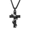 Load image into Gallery viewer, Stainless Steel Black Plated with Black CZ Snake Cross Pendant with Wheat Chain