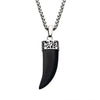 Load image into Gallery viewer, Stainless Steel with Black Agate Stone Horn Pendant, with Steel Wheat Chain