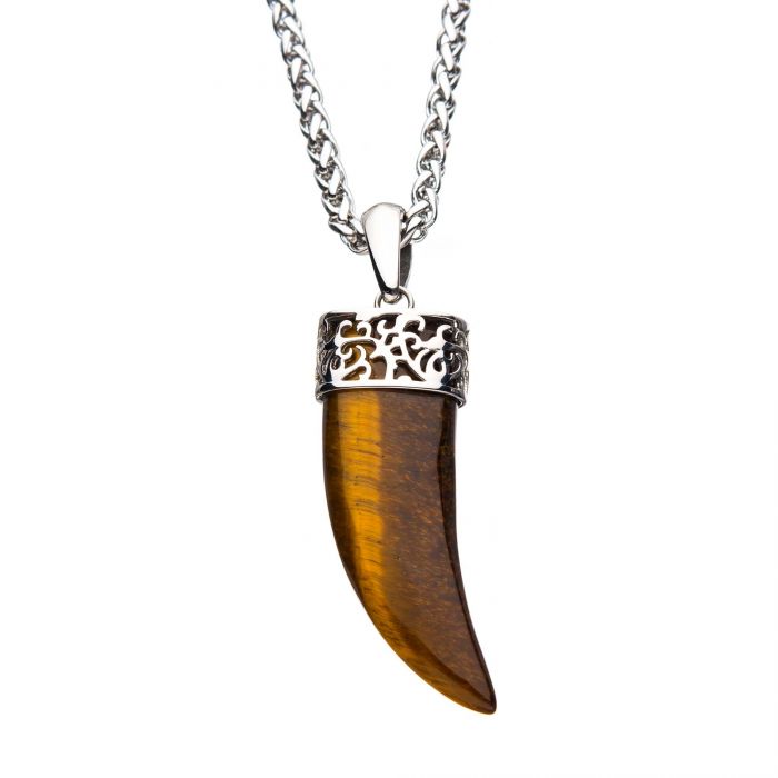 Tigers Eye Claw Stainless Steel Pendant