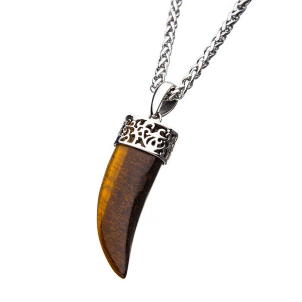 Tigers Eye Claw Stainless Steel Pendant