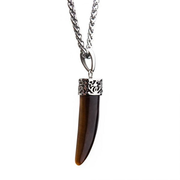 Tigers Eye Claw Stainless Steel Pendant