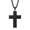 Load image into Gallery viewer, Stainless Steel Black Carbon Fiber Carved Cross Pendant with Black Spiga Chain