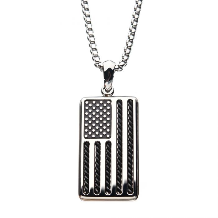 American Flag Stainless  Steel Enamel Pendant