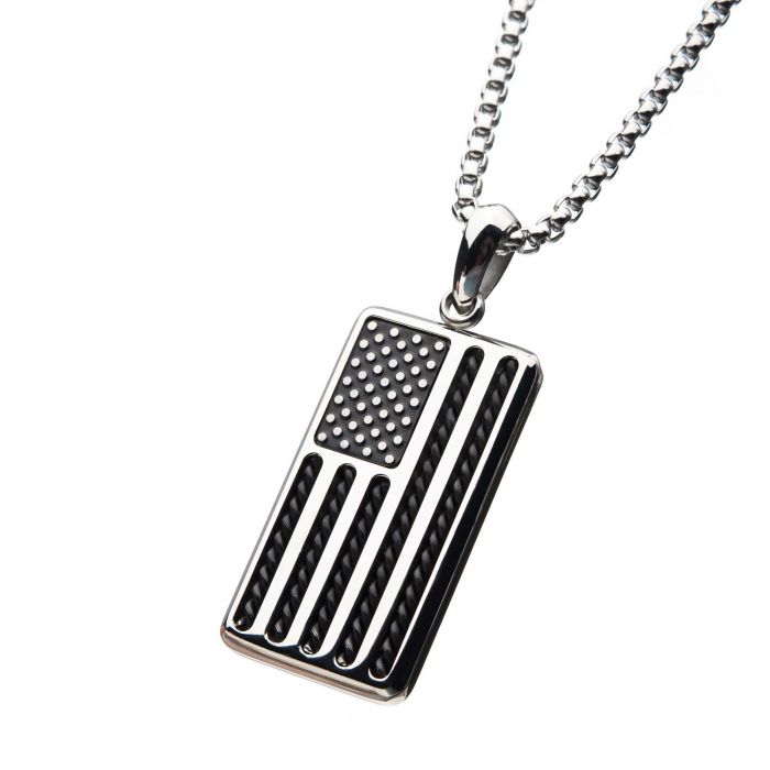 American Flag Stainless  Steel Enamel Pendant