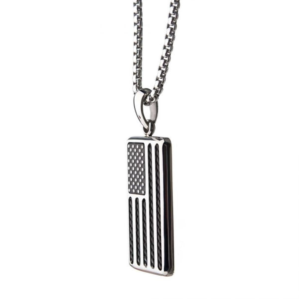 American Flag Stainless  Steel Enamel Pendant